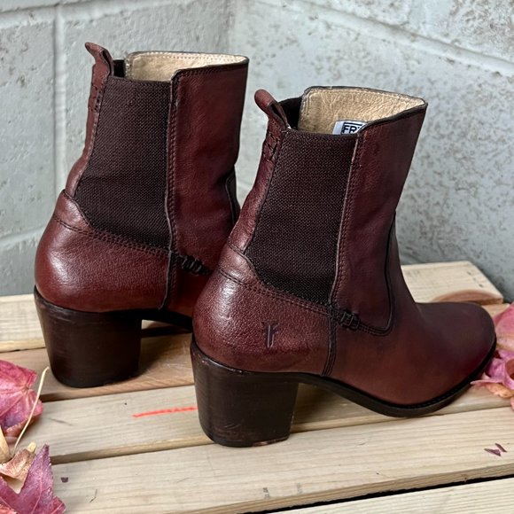 Frye Janis Gore Short Brown Leather Ankle Boots Size 7.5 - Picture 5 of 7